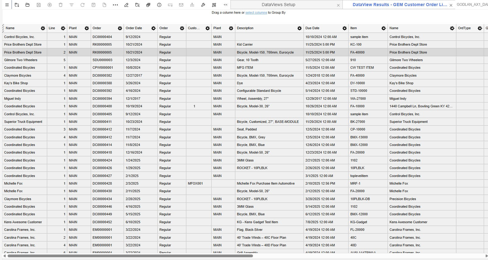 Order Line Status DataView