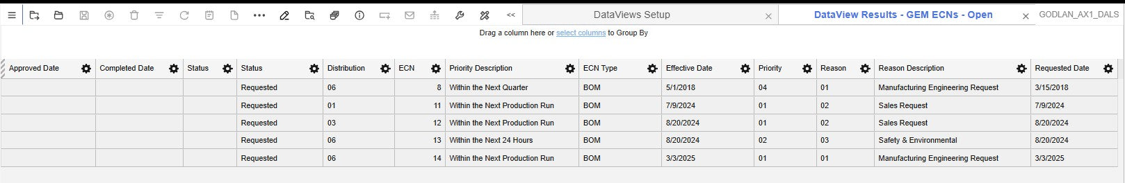 Engineering Change Notices Dataview