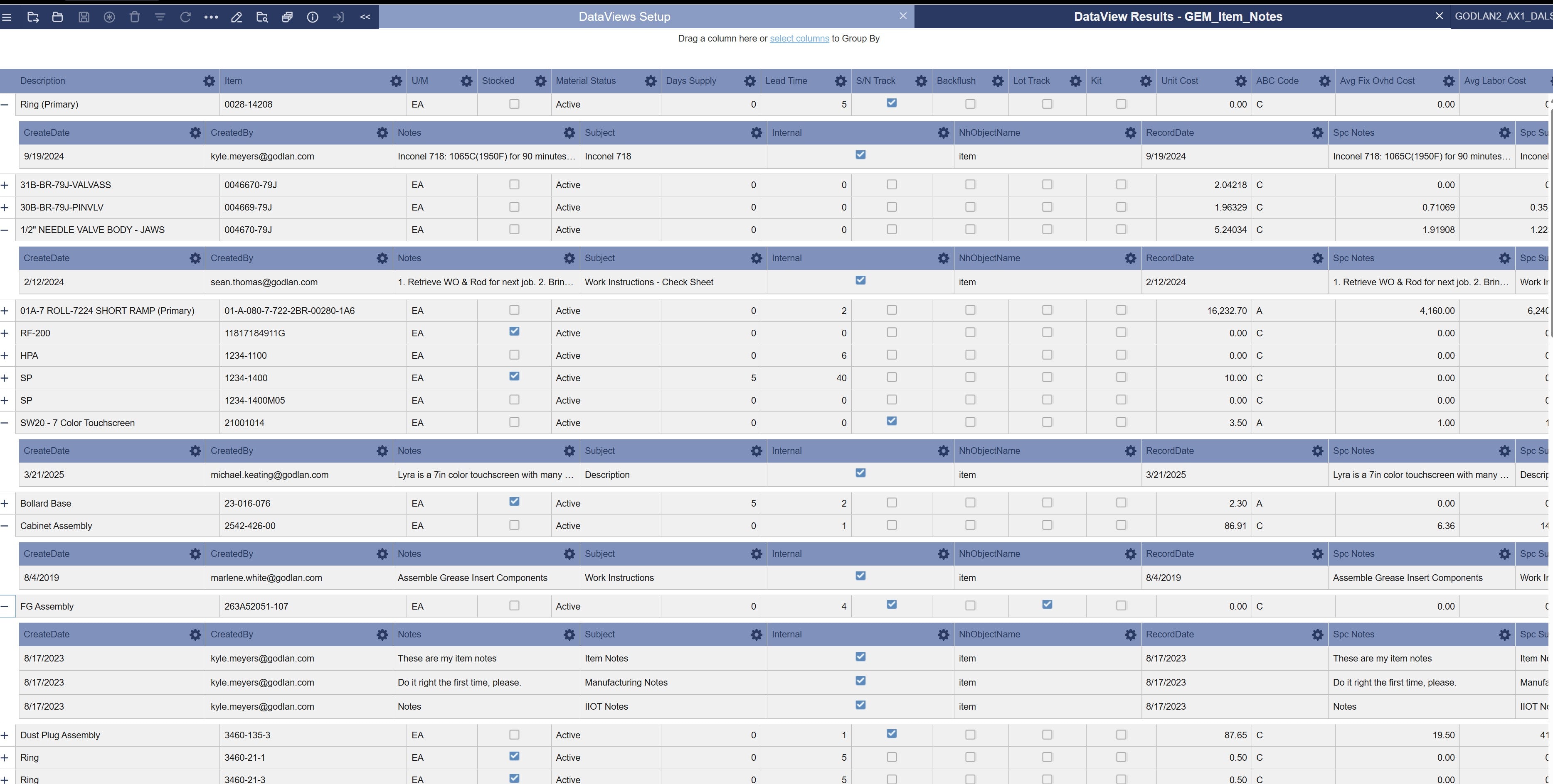DataView: Item Notes