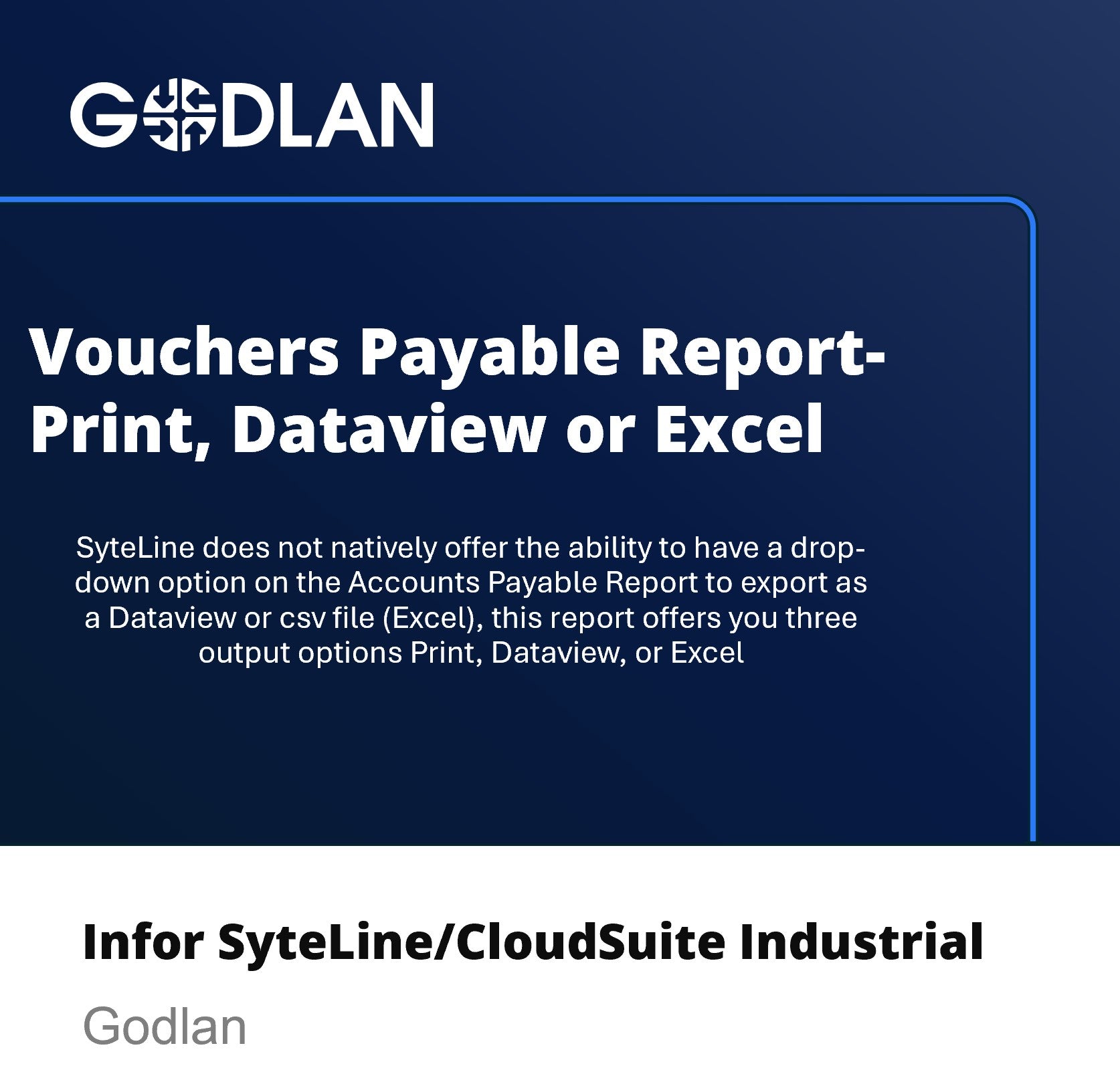 Vouchers Payable Report with output options to Print, Dataview, or Excel
